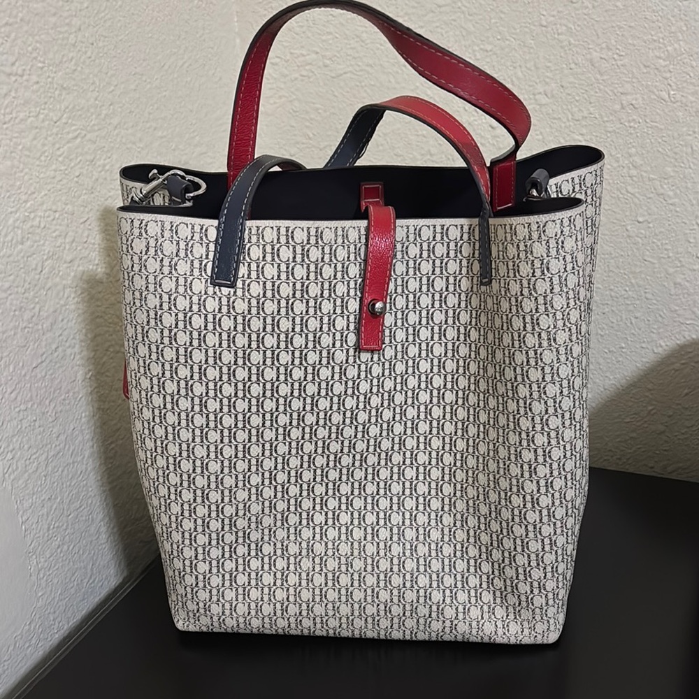 Carolina Herrera White and Red Tote Bag
